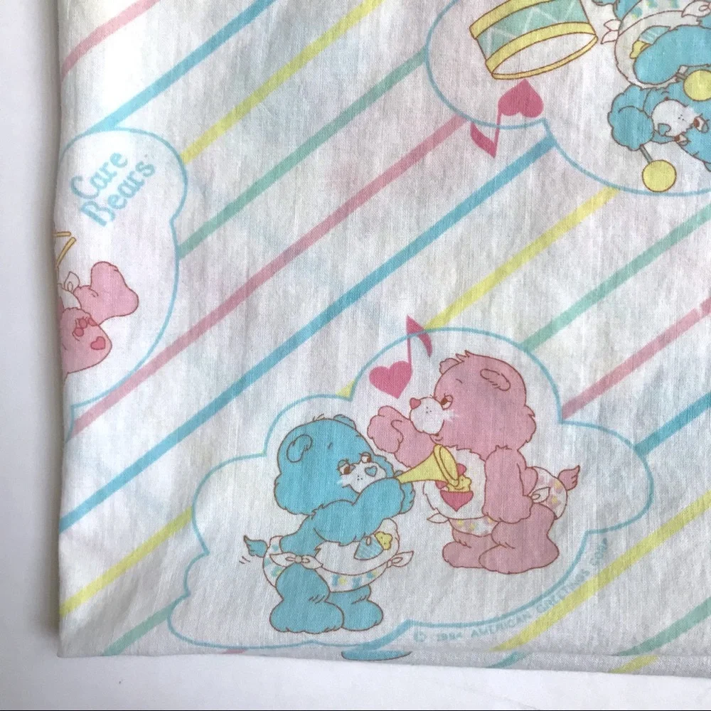 Care Bears Vintage Musical Notes Striped Crib Sheet Made in USA